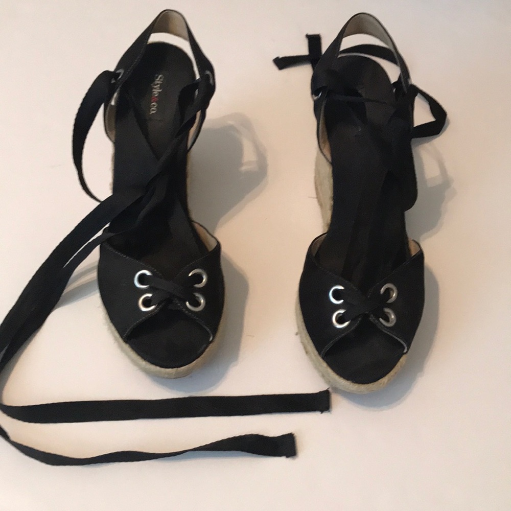 Black tie up wedge by Style & Co